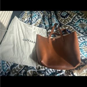 Cuyana Classic Structured Leather Tote in Caramel/blush with matching insert